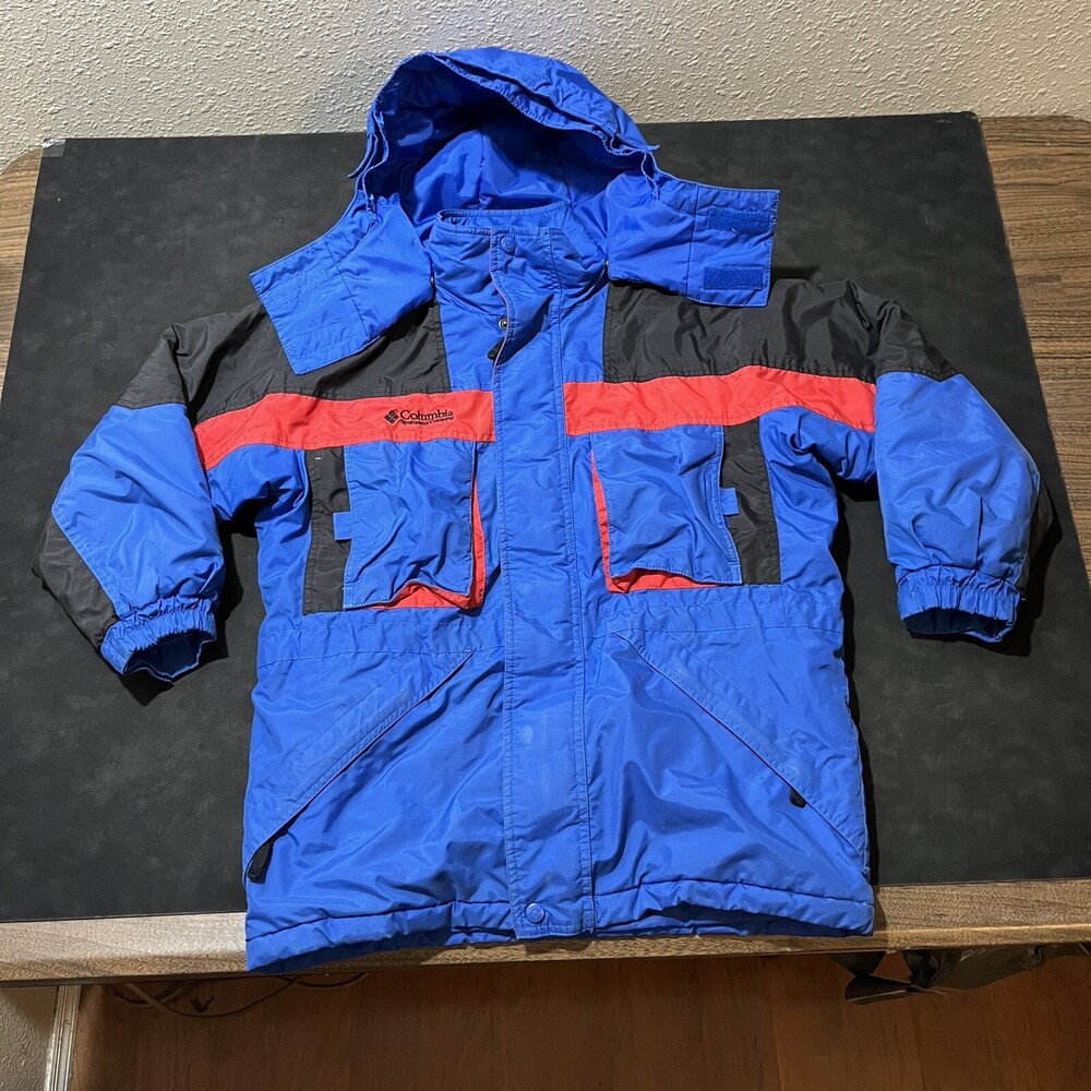 Vintage Columbia Youth Windbreaker Jacket Color Block Rain Anorak Hoodie 80s
